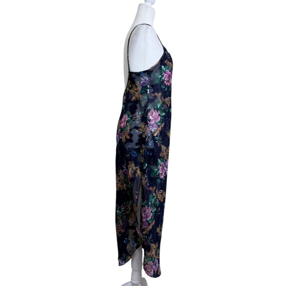 Vintage California Dynasty Slip Nightgown Lace Sheer Burnout Floral Blue Size S - Picture 3 of 7